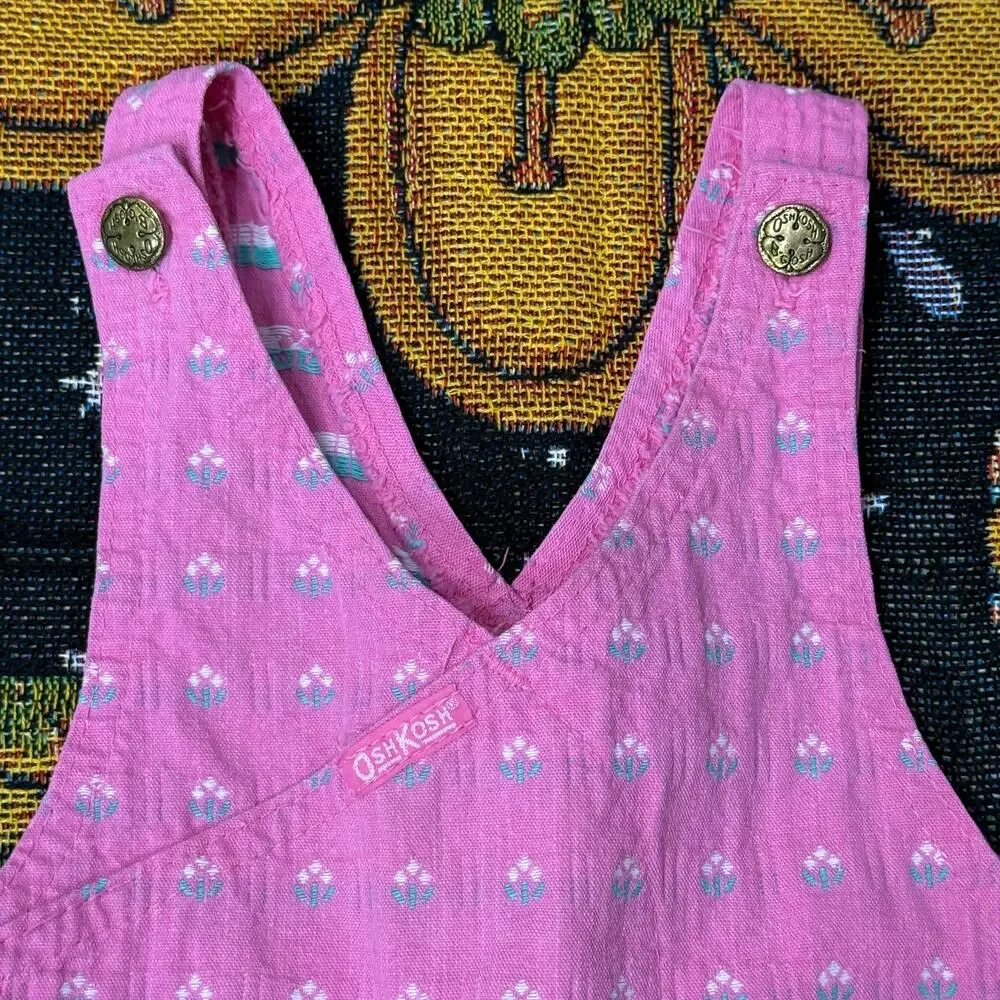 Vintage 90s OshKosh Vestbak Pink Floral Print Overalls One Piece Cottagecore 3T